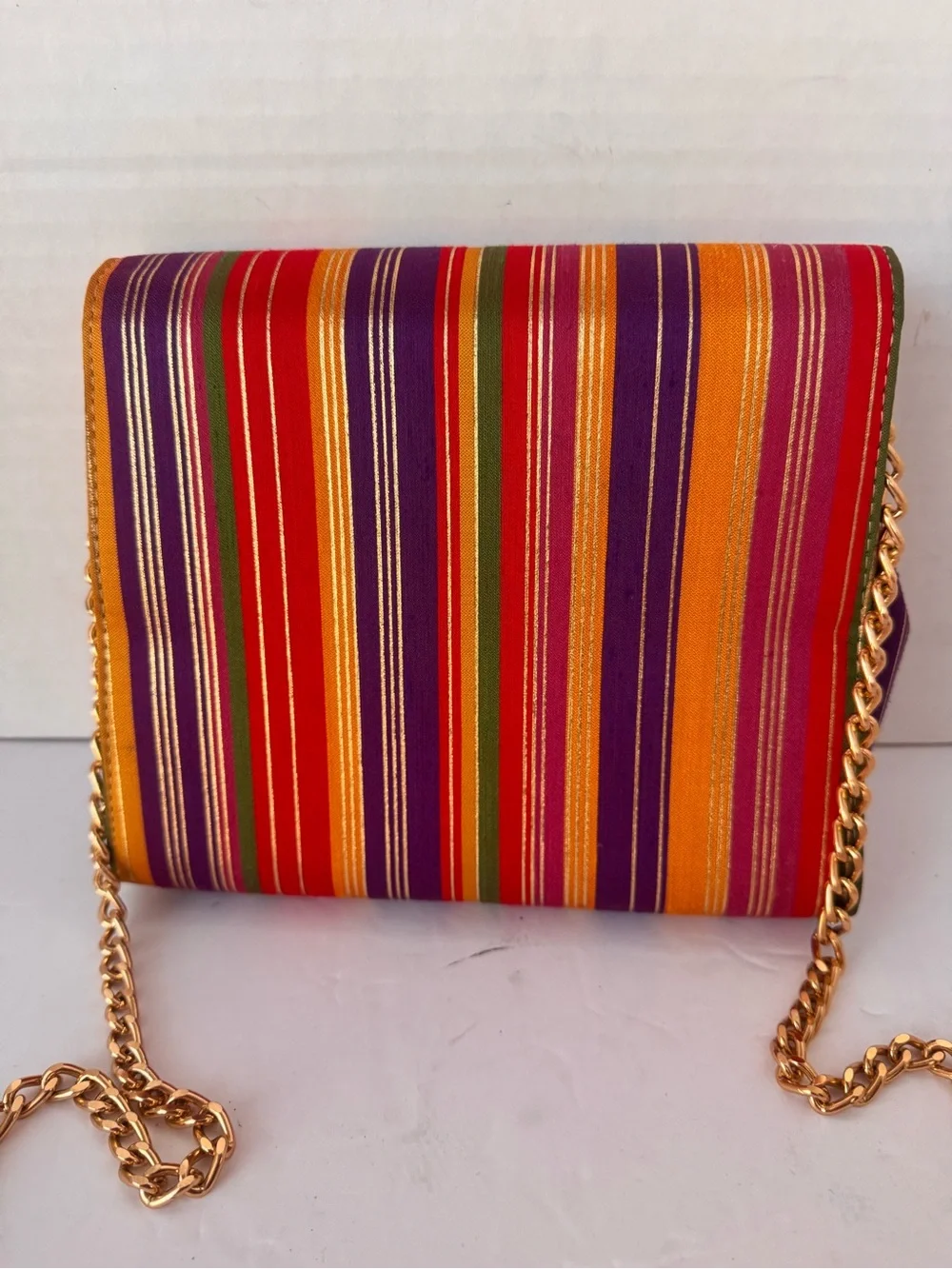 Vintage Timothy Hitsman Striped Evening Bag Convertible Clutch Gold Chain